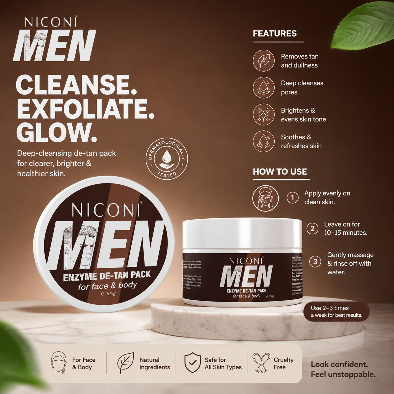 Niconi Men & Women Enzyme De-Tan Pack For Face & Body (300g)