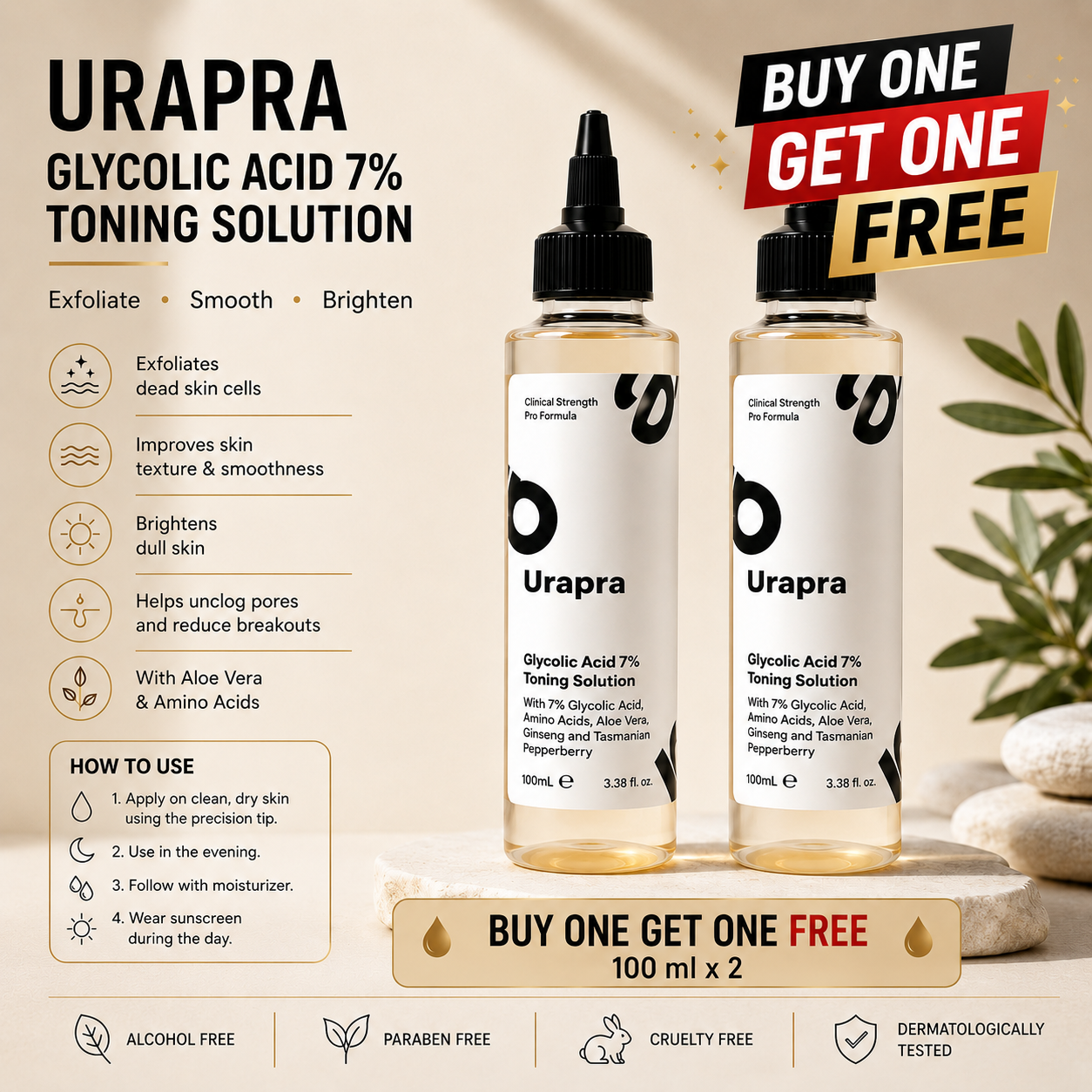 Buy one Get one Free | Urapra™ Glycolic Acid 7% Toner Solution